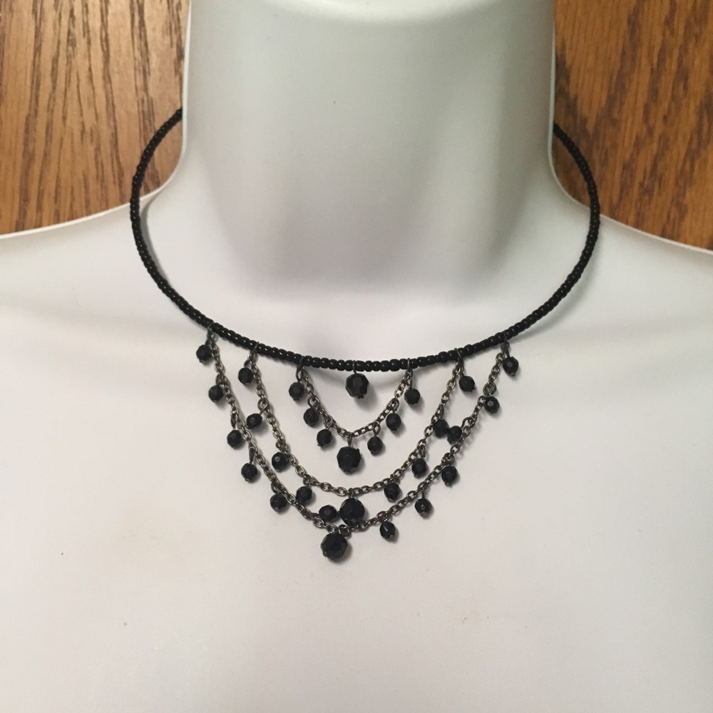 Black Chandelier Choker Beaded Necklace